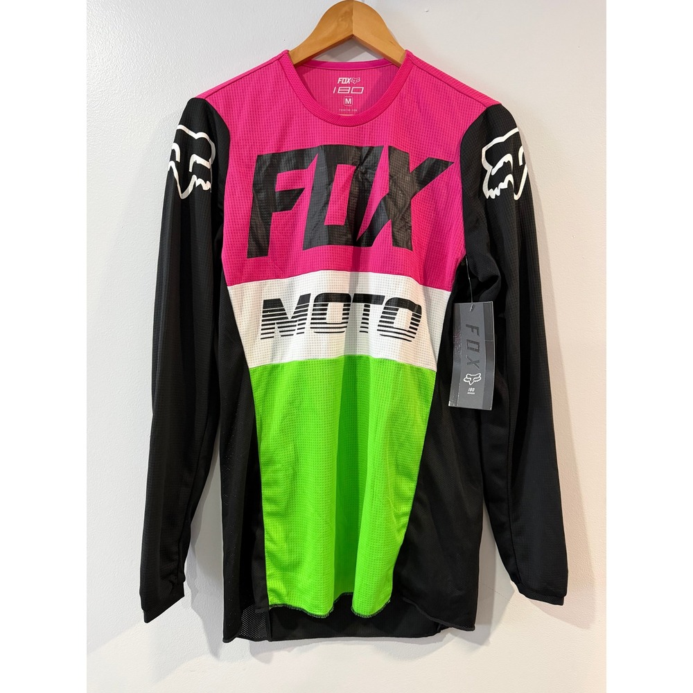 Fox Racing 180 Moto Jersey Pink Green Black Long Sleeve Motocross Top Womens M